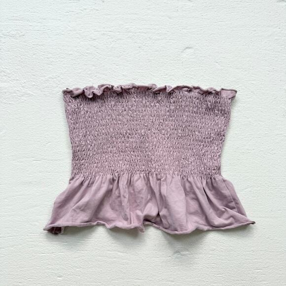 Reworked Lavender Smocked Ruffle Hem Tube Top, Size Large - Picture 1 of 6